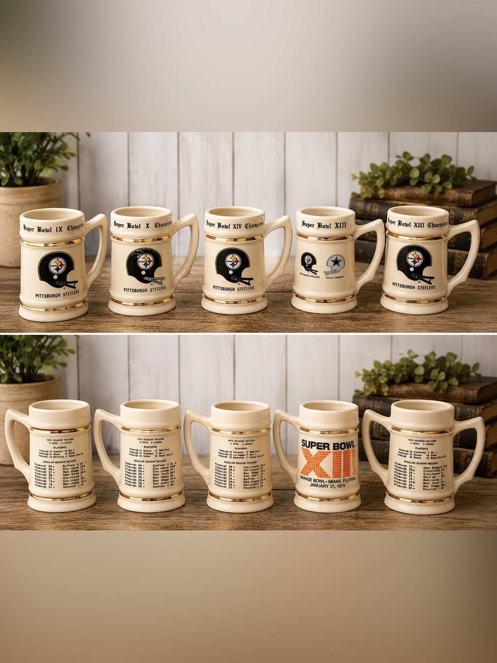 Pittsburgh Steelers Super Bowl Championship Collector Stein Set (5 Mugs) 🖤💛🏈